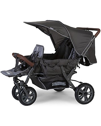 Childhome Passeggino Trigemellare Antracite - Maniglione in Pelle! Passeggini Doppi