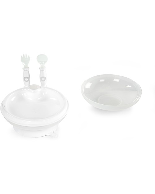 Childhome Piatto Riscaldante con Forchetta e Cucchiaio - Bianco Scintillante Piatti e Scodelle
