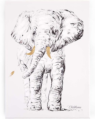 Childhome Quadro ad Olio Elefante con Dettagli Dorati - 30x40 cm Decorazioni