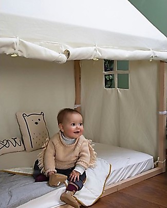 Childhome Set Cameretta - Lettino Casetta in Faggio 140x70 cm + Materasso e Doghe Incluse! Letti Singoli