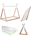 Childhome Set Cameretta - Lettino Tipi in Faggio 140x70 cm + Coprimaterasso e Mensola + Materasso e Doghe Incluse! Letti Montessoriani