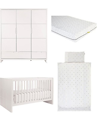 Childhome Set Cameretta Quadro con Armadio e Lettino + Materasso e Set Copripiumino Armadi