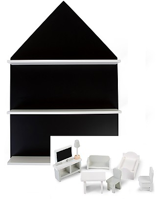 Childhome Set Casetta Lavagna Mensola 2in1 + Miniature Arredo Decorazioni