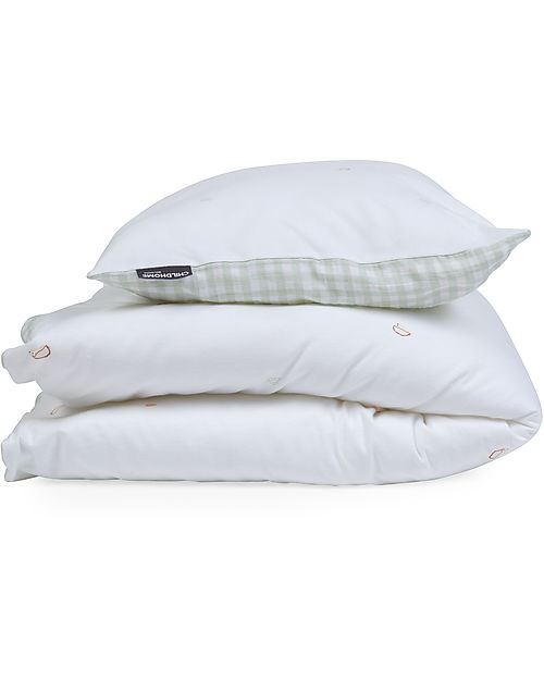 Childhome Set Copripiumino e Federa - Jersey di Cotone e Vichy - Forest - 100x140cm -Certificato Oeko-tex Set Copripiumino