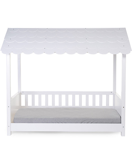 Childhome Struttura Letto con Tetto + 2 Sponde - Legno Bianco - 70x140 cm Lettini con Sbarre