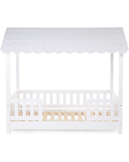 Childhome Struttura Letto con Tetto + 2 Sponde - Legno Bianco - 70x140 cm Lettini con Sbarre
