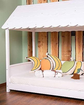 Childhome Struttura Letto con Tetto + 2 Sponde - Legno Bianco - 90x200 cm Lettini Con Sbarre