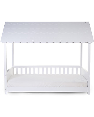 Childhome Struttura Letto con Tetto + 2 Sponde - Legno Bianco - 90x200 cm Lettini Con Sbarre