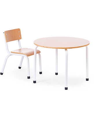 Childhome Tavolino Rotondo in Metallo e Legno - Natural/Bianco Tavoli