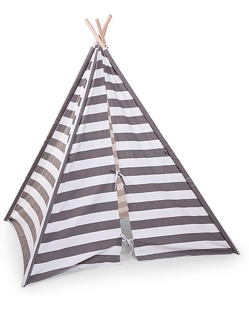 Childhome Tenda Gioco Tipi in Tela, Righe bianche e grigie - Con borsa in tela per il trasporto! Tende Gioco