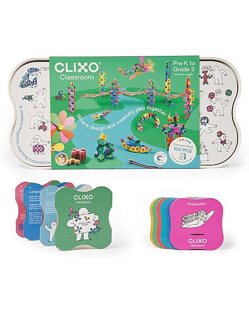 Clixo Clixo Classroom - 100 Pezzi - Gioco Magnetico per Apprendimento STEAM
 - 4+ Anni Giochi Magnetici