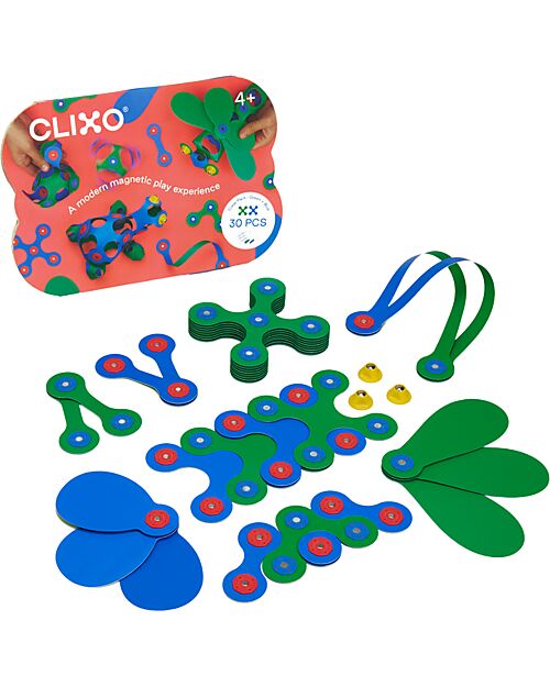 Clixo Crew Pack - 30 Pezzi - Blu Verde - Gioco Magnetico STEAM - 4+ Anni Giochi Magnetici