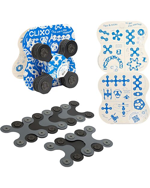 Clixo Designer Pack - 9 Pezzi - Nero Grigio - Gioco Magnetico STEAM - 4+ Anni Giochi Magnetici
