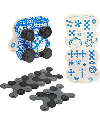 Clixo Designer Pack - 9 Pezzi - Nero Grigio - Gioco Magnetico STEAM - 4+ Anni Giochi Magnetici