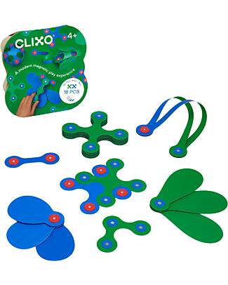 Clixo Itsy Pack - 18 Pezzi - Verde Blu - Gioco Magnetico STEAM - 4+ Anni Giochi Magnetici