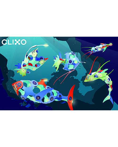 Clixo Ocean Creatures - 24 pezzi - Glow in The Dark - Gioco Magnetico STEAM  - 6+ Anni Giochi Magnetici