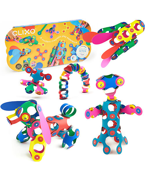 Clixo Rainbow Pack - 42 Pezzi - Gioco Magnetico STEAM - 4+ Anni Giochi Magnetici