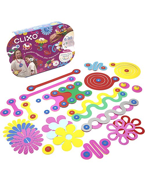 Clixo Set Gioielli - 28 Pezzi - Gioco Magnetico STEAM - 6+ Anni Giochi Magnetici