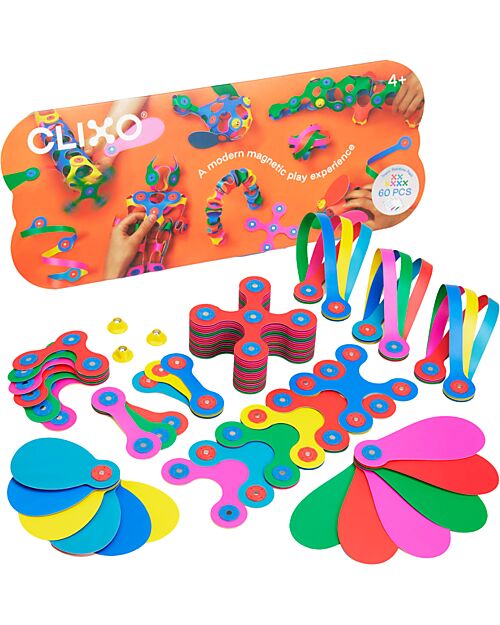 Clixo Super Rainbow Pack - 60 Pezzi - Gioco Magnetico STEAM - 6+ Anni Giochi Magnetici