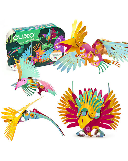 Clixo Tiny & Mighty - 9 Pezzi - Giungla - Gioco Magnetico STEAM - 4+ Anni Giochi Magnetici