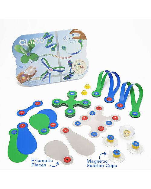 Clixo Window Pack - 24 Pezzi - Gioco Magnetico STEAM - 4+ Anni Giochi Magnetici