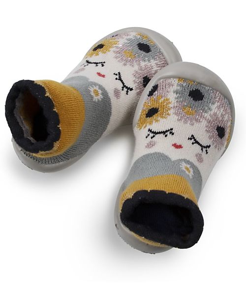 Collégien Babbucce con Suola Ergonomica - Flore - Cotone di Qualità per Durare a Lungo! Calzini Antiscivolo