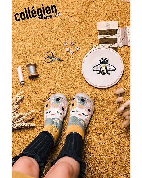 Collégien Babbucce con Suola Ergonomica - Flore - Cotone di Qualità per Durare a Lungo! Calzini Antiscivolo