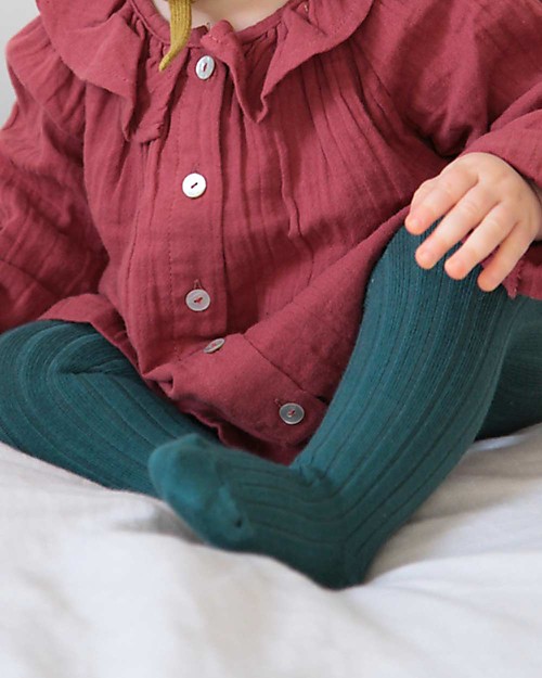 Collégien Collant a Costine Bimba, Verde Scuro - Cotone egiziano morbidissimo! Calze