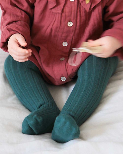 Collégien Collant a Costine Bimba, Verde Scuro - Cotone egiziano morbidissimo! Calze