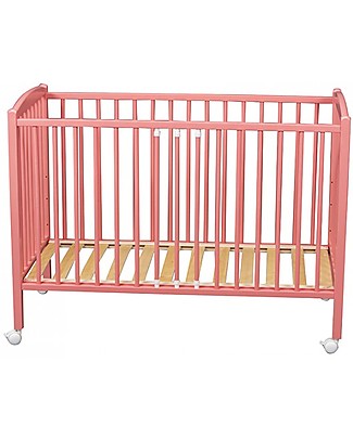 Combelle Arthur, Lettino con Sbarre in Legno di Faggio, 70 x 140 cm - Rosa - ruote! Lettini con Sbarre