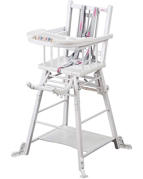 Combelle Marcel, Seggiolone Convertibile in Legno di Faggio, Bianco - Diventa un simpatico banchetto con ruote! Seggioloni Pappa