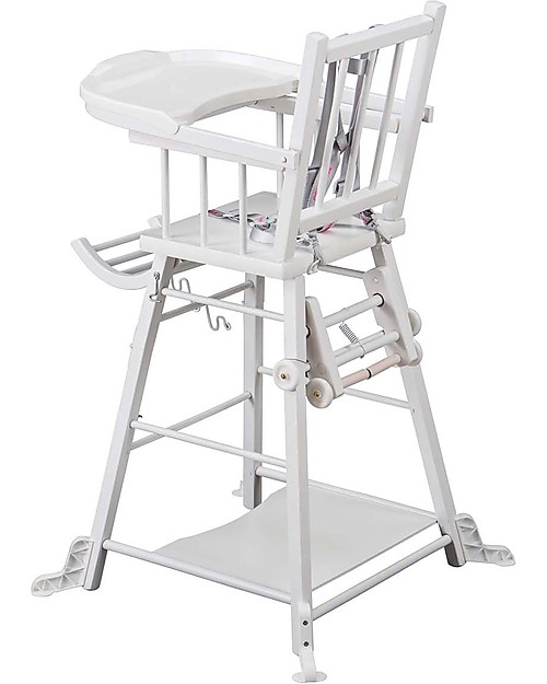 Combelle Marcel, Seggiolone Convertibile in Legno di Faggio, Bianco - Diventa un simpatico banchetto con ruote! Seggioloni Pappa