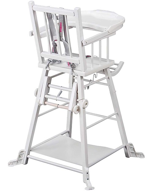 Combelle Marcel, Seggiolone Convertibile in Legno di Faggio, Bianco - Diventa un simpatico banchetto con ruote! Seggioloni Pappa