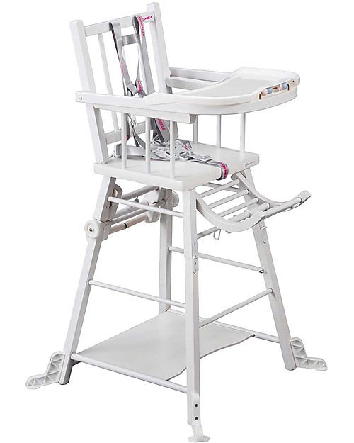 Combelle Marcel, Seggiolone Convertibile in Legno di Faggio, Bianco - Diventa un simpatico banchetto con ruote! Seggioloni Pappa