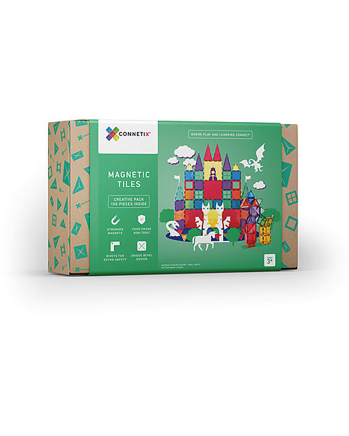 Connetix 100 Pezzi - Pacco Creativo - Arcobaleno -100% Plastica ABS Atossica - Apprendimento STEM! Giochi Magnetici