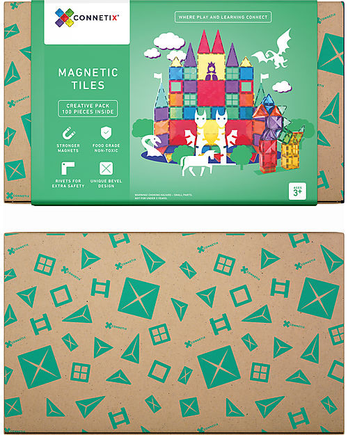 Connetix 100 Pezzi - Pacco Creativo - Arcobaleno -100% Plastica ABS Atossica - Apprendimento STEM! Giochi Magnetici