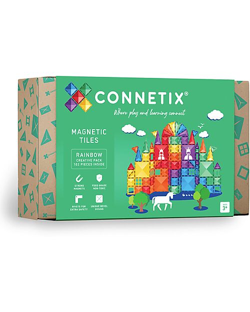 Connetix 102 Pezzi - Pacco Creativo - Arcobaleno -100% Plastica ABS Atossica - Apprendimento STEM! Giochi Magnetici