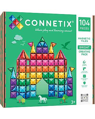 Connetix 104 Pezzi - Pacco Creativo - Bright - 100% Plastica ABS Atossica - Apprendimento STEM! Giochi Magnetici