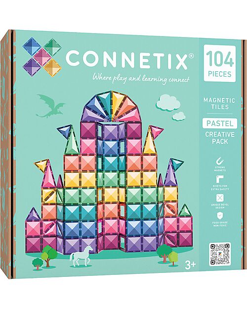 Connetix 104 Pezzi - Pacco Creativo - Pastello - 100% Plastica ABS Atossica - Apprendimento STEM! Giochi Magnetici