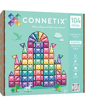 Connetix 104 Pezzi - Pacco Creativo - Pastello - 100% Plastica ABS Atossica - Apprendimento STEM! Giochi Magnetici