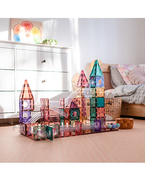 Connetix 106 Pezzi - Pacco Pista Palline - Pastello - 100% Plastica ABS Atossica - Apprendimento STEM! Giochi Magnetici