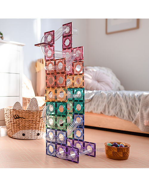 Connetix 106 Pezzi - Pacco Pista Palline - Pastello - 100% Plastica ABS Atossica - Apprendimento STEM! Giochi Magnetici