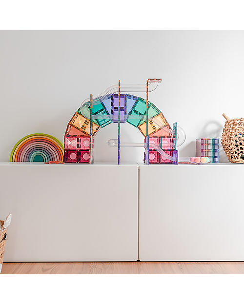 Connetix 106 Pezzi - Pacco Pista Palline - Pastello - 100% Plastica ABS Atossica - Apprendimento STEM! Giochi Magnetici