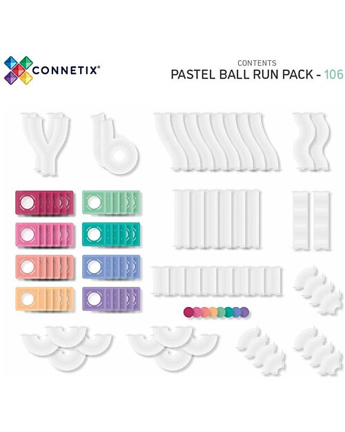 Connetix 106 Pezzi - Pacco Pista Palline - Pastello - 100% Plastica ABS Atossica - Apprendimento STEM! Giochi Magnetici
