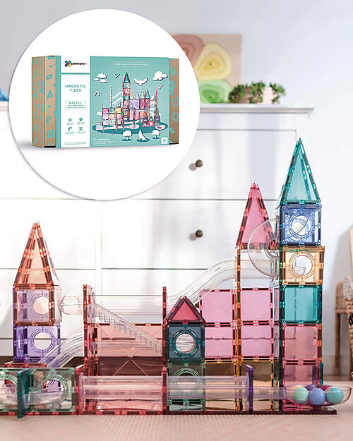 Connetix 106 Pezzi - Pacco Pista Palline - Pastello - 100% Plastica ABS Atossica - Apprendimento STEM! Giochi Magnetici