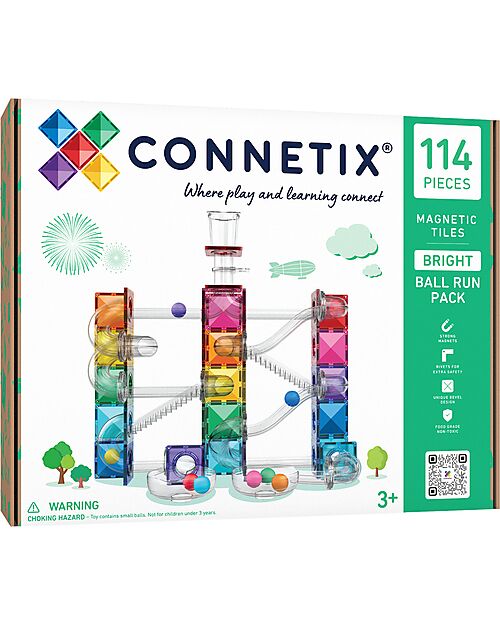 Connetix 114 Pezzi - Pacco Pista Palline - Bright - 100% Plastica ABS Atossica - Apprendimento STEM! Giochi Magnetici