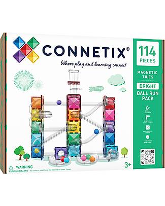 Connetix 114 Pezzi - Pacco Pista Palline - Bright - 100% Plastica ABS Atossica - Apprendimento STEM! Giochi Magnetici