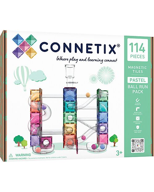 Connetix 114 Pezzi - Pacco Pista Palline - Pastello - 100% Plastica ABS Atossica - Apprendimento STEM! Giochi Magnetici