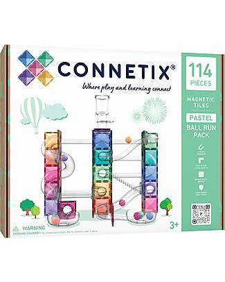 Connetix 114 Pezzi - Pacco Pista Palline - Pastello - 100% Plastica ABS Atossica - Apprendimento STEM! Giochi Magnetici