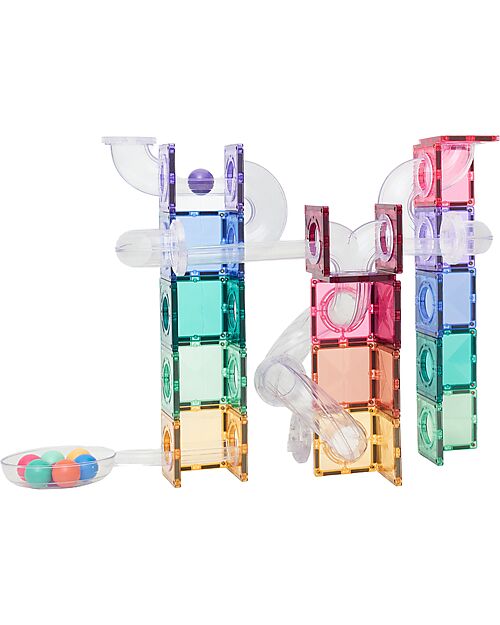 Connetix 114 Pezzi - Pacco Pista Palline - Pastello - 100% Plastica ABS Atossica - Apprendimento STEM! Giochi Magnetici